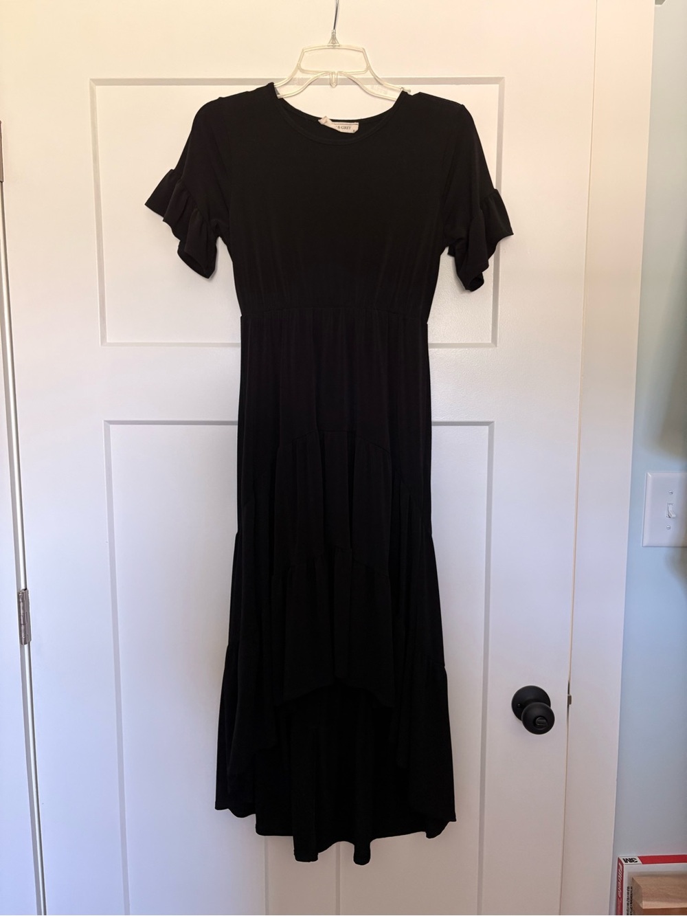 Women’s Black Midi Dress with Ruffle Short Sleeves
